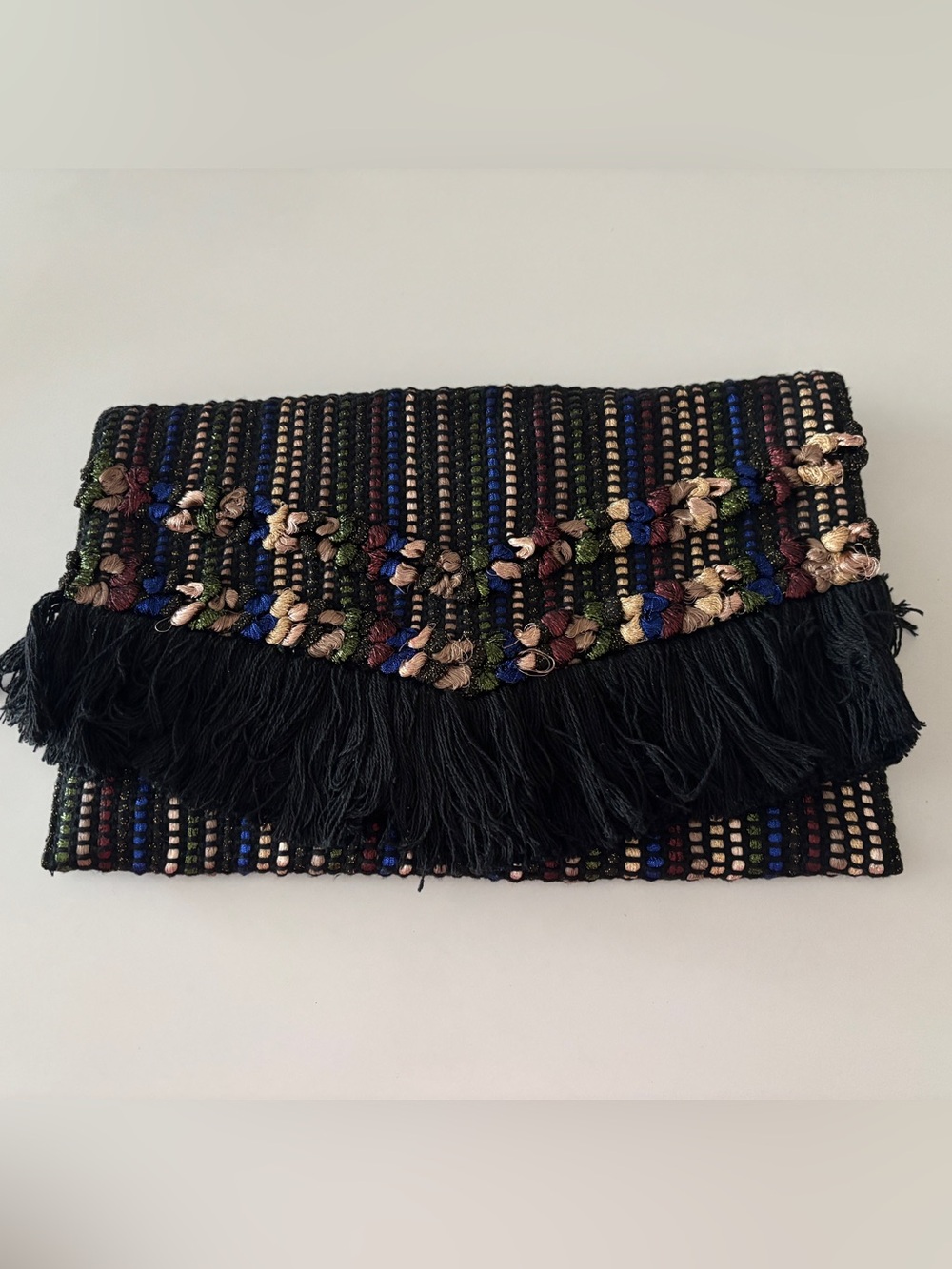 Stella & Dot NWOT Taj Envelope Embroidered Fringe Bohemian Evening Clutch